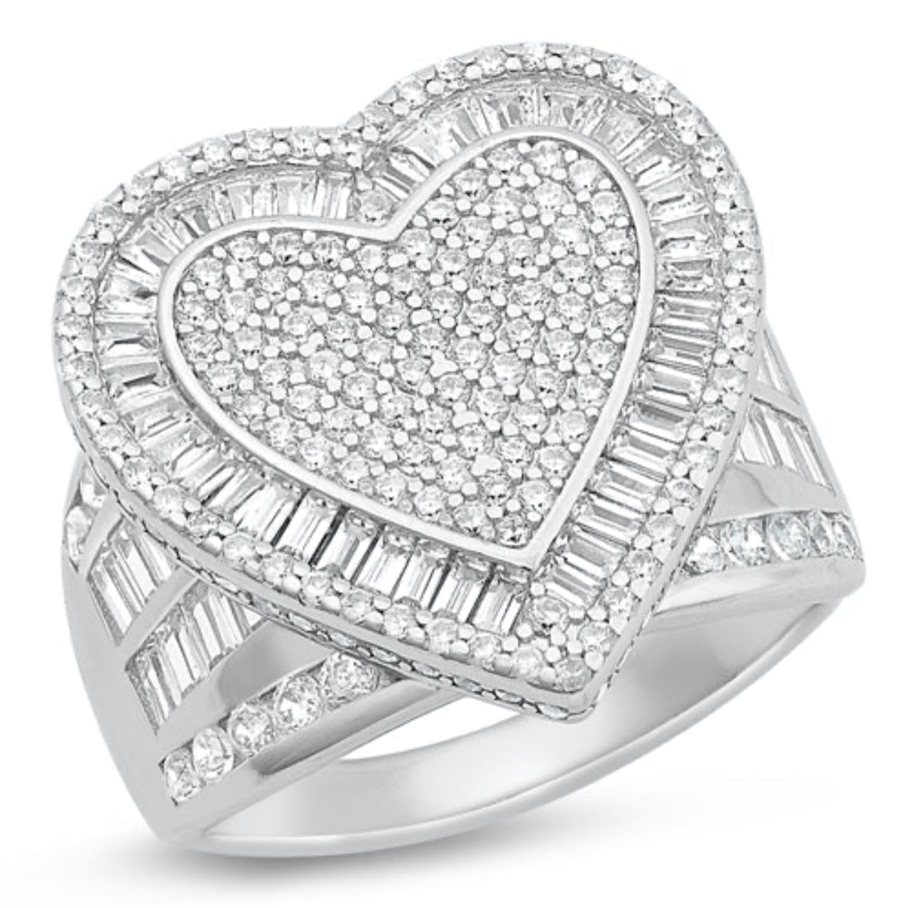 Wholesale Sterling Silver Rhodium Plated Clear CZ Heart Ring